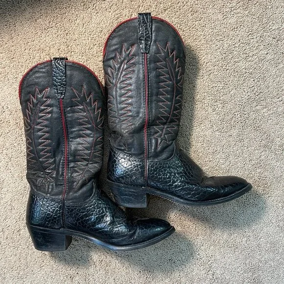 Wrangler Men\'s Cowboy Boots 9 1/2 D Black Leather with Embroidery ~260212-WH 975 Vintage Wrangler Cowboy Boots - Etsy main image 4